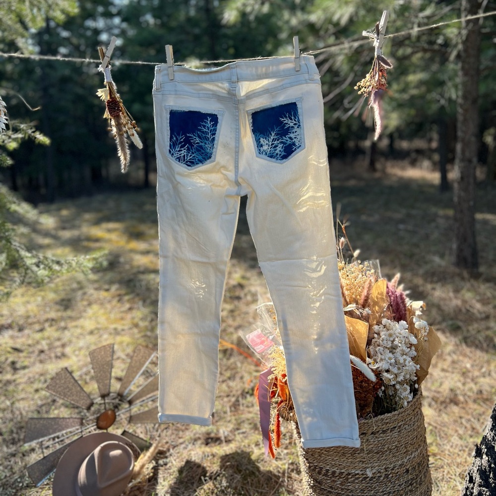 White Jeans with Blue Accents